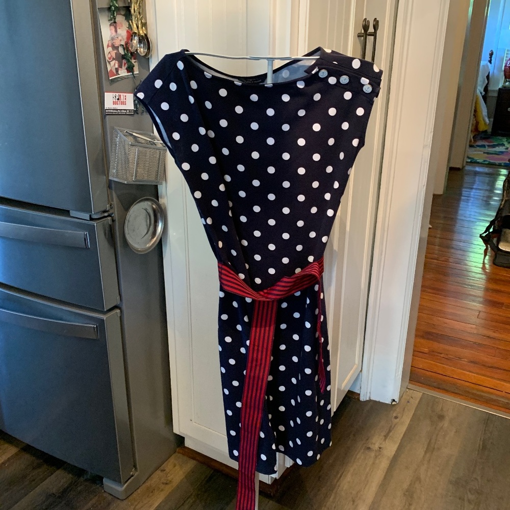Tommy Hilfiger nautical themed polka dot dress with ribbon‎ belt
